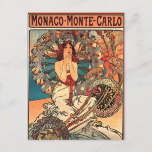 Alfons Mucha artwork, Monaco - Monte Carlo Postcard