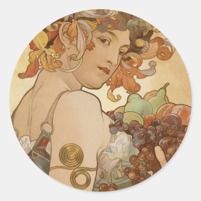Alfons Mucha - Fruit Classic Round Sticker (Front)
