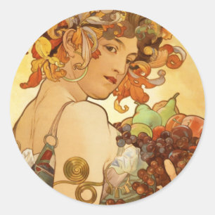 Alfons Mucha: Fruit Classic Round Sticker
