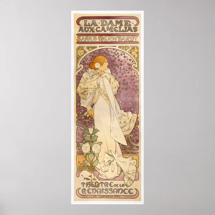 Alfons ALFONS MUCHA Sarah Bernhardt Dame Kameliendame Poster & Gratis Aufdruck