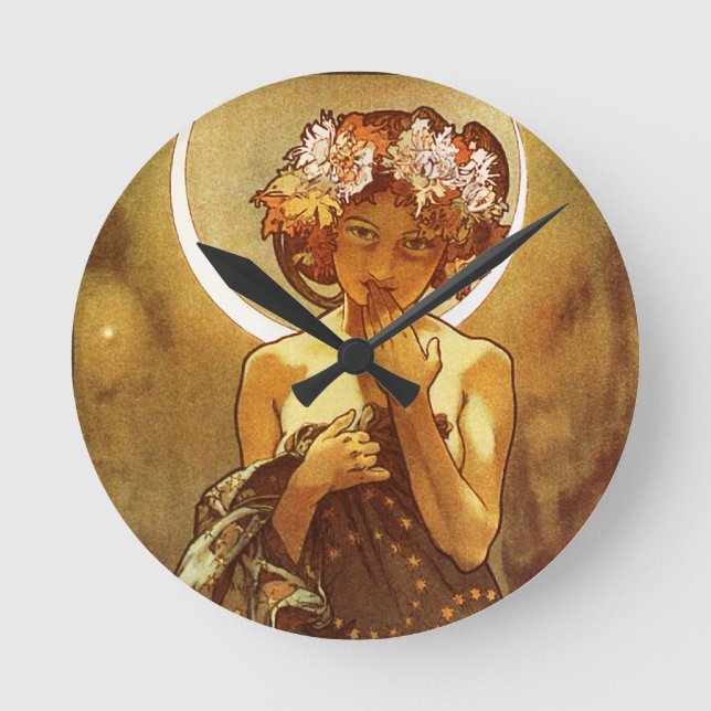 Alfons Mucha: Luna Round Clock (Front)