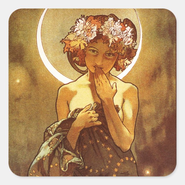 Alfons Mucha: Luna Square Sticker (Front)