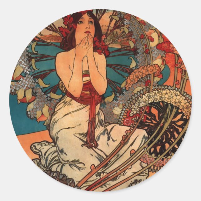 Alfons Mucha Monaco Monte Carlo Classic Round Sticker (Front)