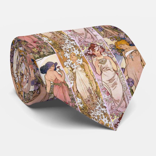Alfons Mucha ,“ The Four Flowers ” Neck Tie (Rolled)