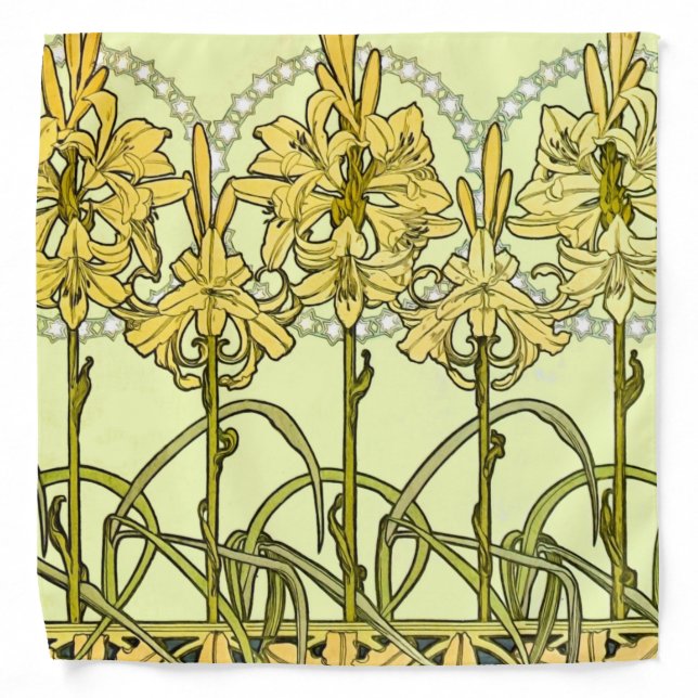 Alfonse Mucha Art Nouveau Lily Floral Pattern Bandana (Front)