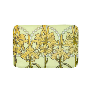 Alfonse Mucha Art Nouveau Lily Floral Pattern Bath Mat