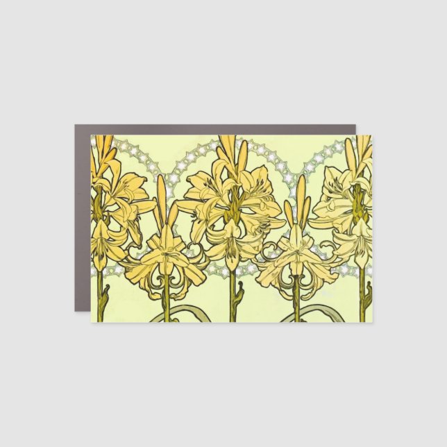 Alfonse Mucha Art Nouveau Lily Floral Pattern Car Magnet (Front)