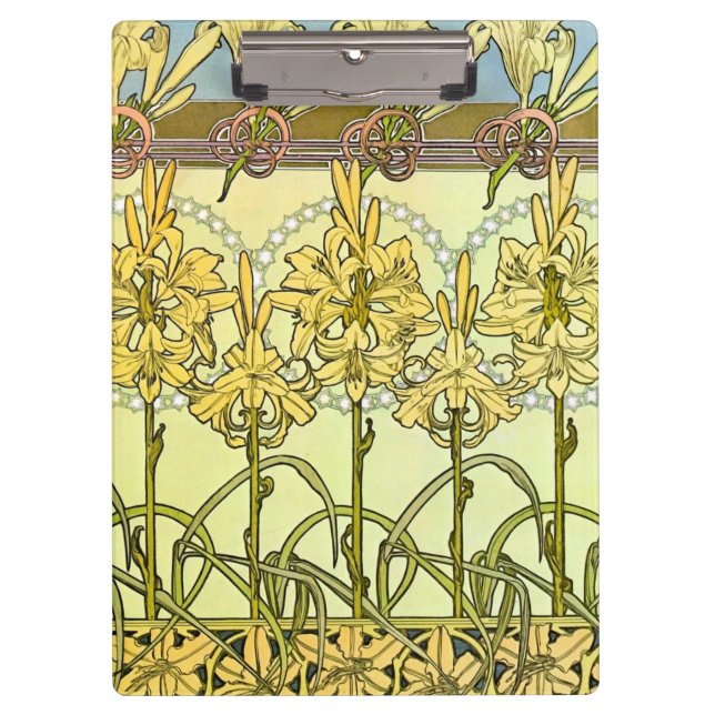 Alfonse Mucha Art Nouveau Lily Floral Pattern Clipboard (Front)