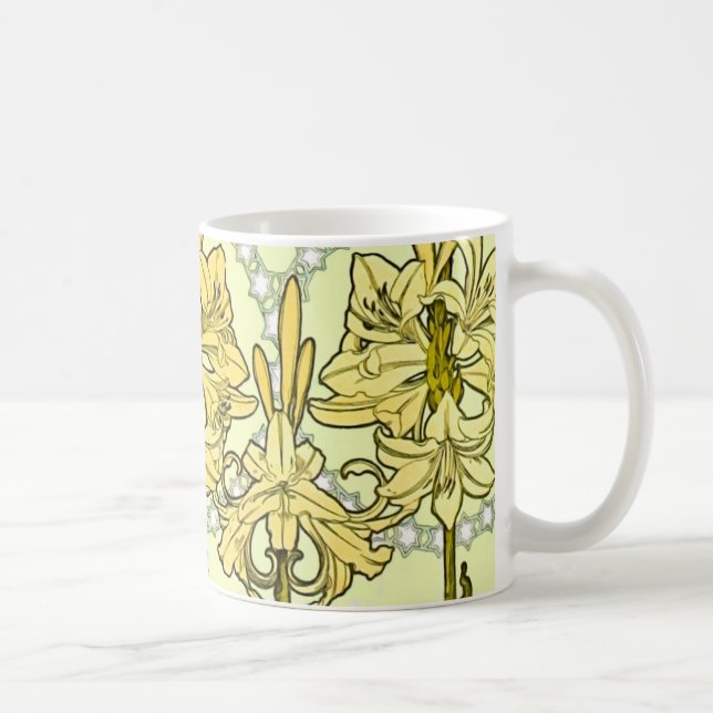 Alfonse Mucha Art Nouveau Lily Floral Pattern Coffee Mug (Right)