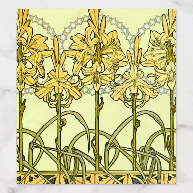 Alfonse Mucha Art Nouveau Lily Floral Pattern Envelope Liner (Design)