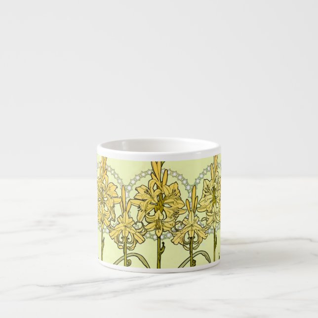 Alfonse Mucha Art Nouveau Lily Floral Pattern Espresso Cup (Front)