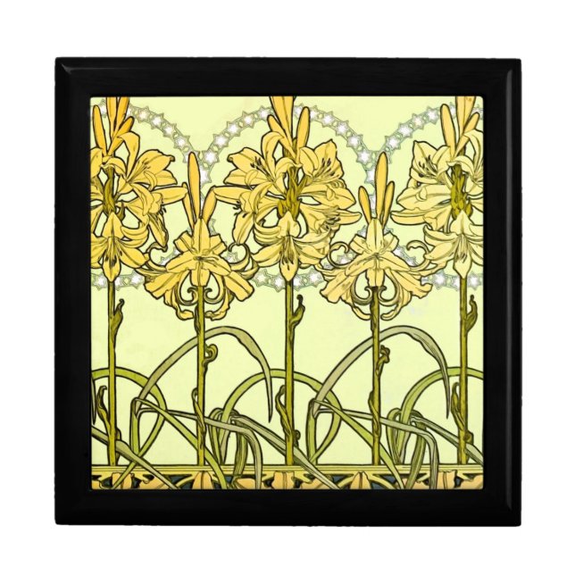 Alfonse Mucha Art Nouveau Lily Floral Pattern Gift Box (Front)