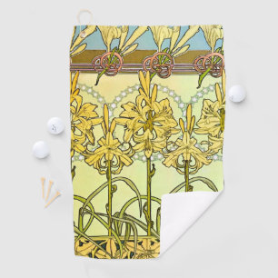 Alfonse Mucha Art Nouveau Lily Floral Pattern Golf Towel