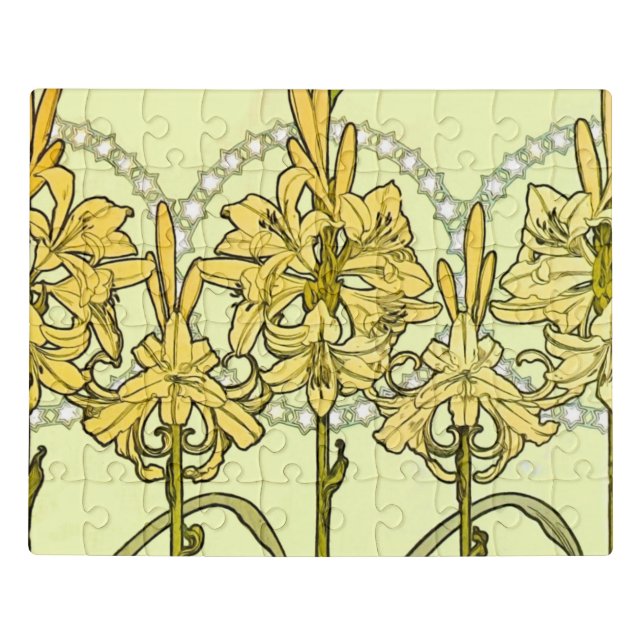 Alfonse Mucha Art Nouveau Lily Floral Pattern Jigsaw Puzzle (Puzzle Horizontal)