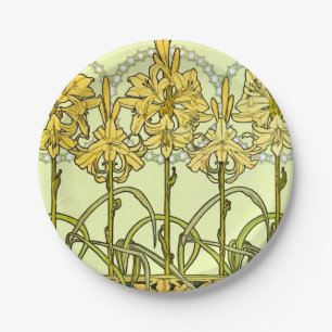 Alfonse Mucha Art Nouveau Lily Floral Pattern Paper Plates