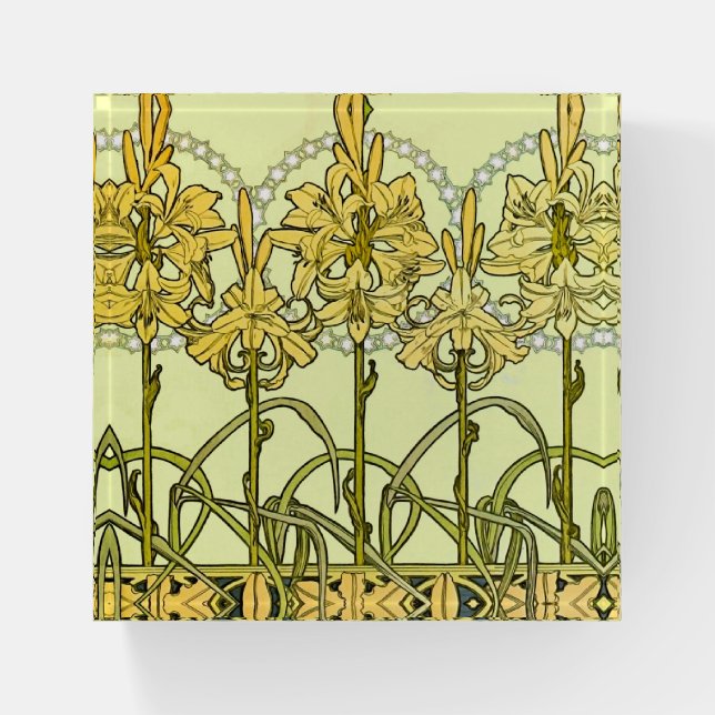 Alfonse Mucha Art Nouveau Lily Floral Pattern Paperweight (Front)