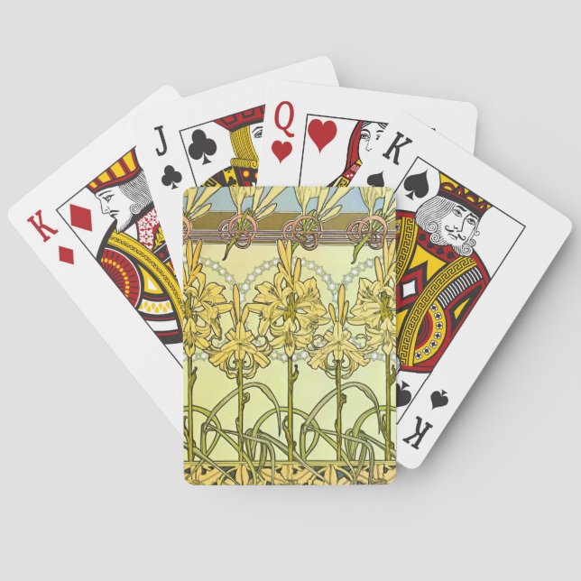 Alfonse Mucha Art Nouveau Lily Floral Pattern Poker Cards (Back)