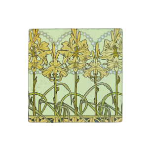 Alfonse Mucha Art Nouveau Lily Floral Pattern Stone Magnet
