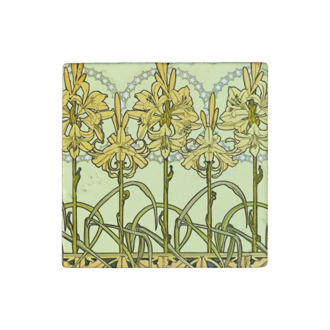 Alfonse Mucha Art Nouveau Lily Floral Pattern Stone Magnet (Fourth Magnet)