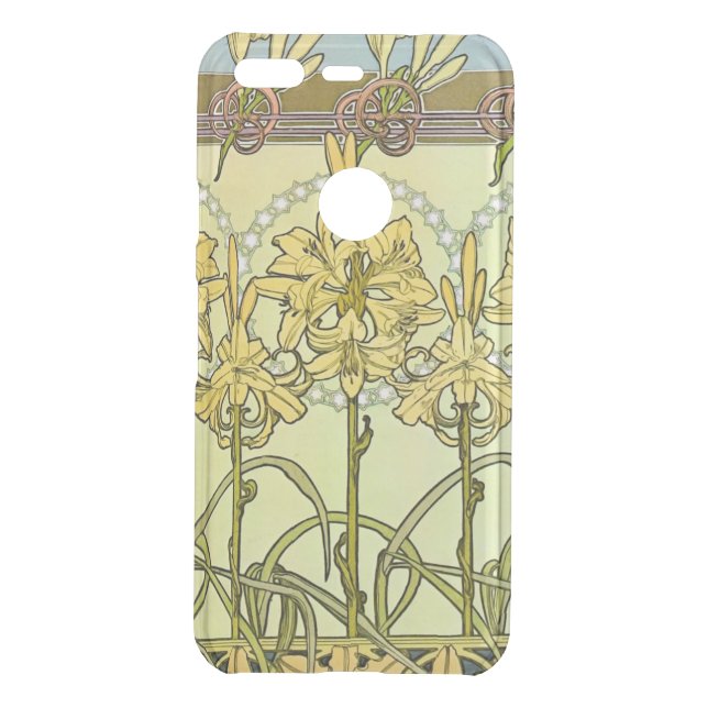 Alfonse Mucha Art Nouveau Lily Floral Pattern Uncommon Google Pixel Case (Back)