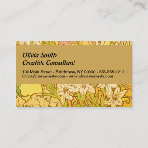 Alfonse Mucha Art Nouveau lily flowers Business Card