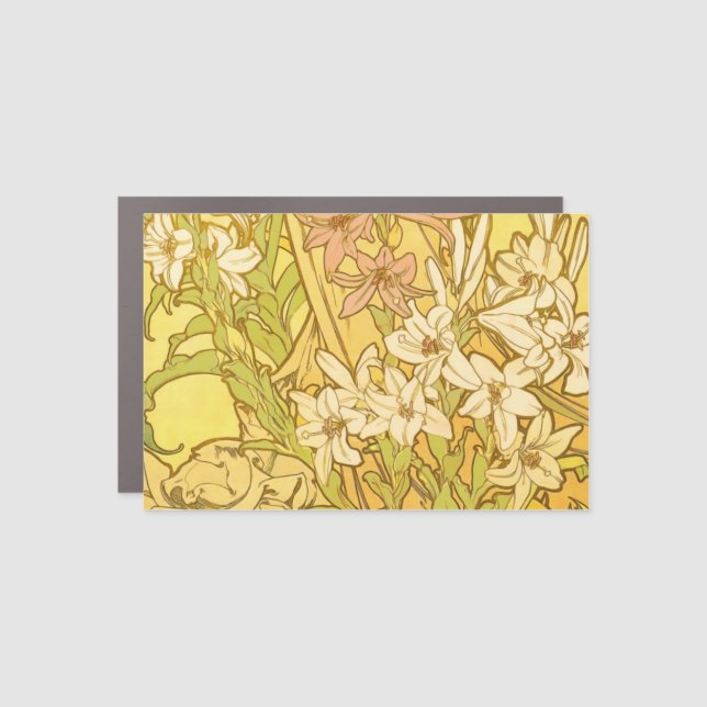 Alfonse Mucha Art Nouveau lily flowers Car Magnet (Front)