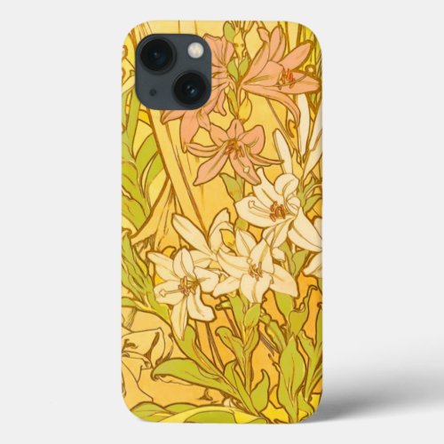 Alfonse Mucha Art Nouveau lily flowers iPhone 13 Case