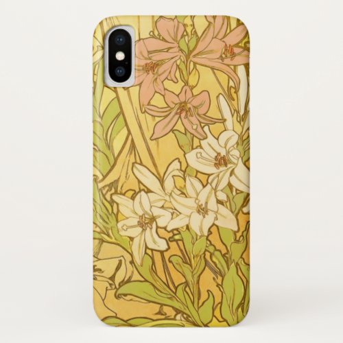 Alfonse Mucha Art Nouveau lily flowers iPhone X Case