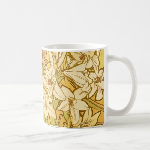 Alfonse Mucha Art Nouveau lily flowers Coffee Mug