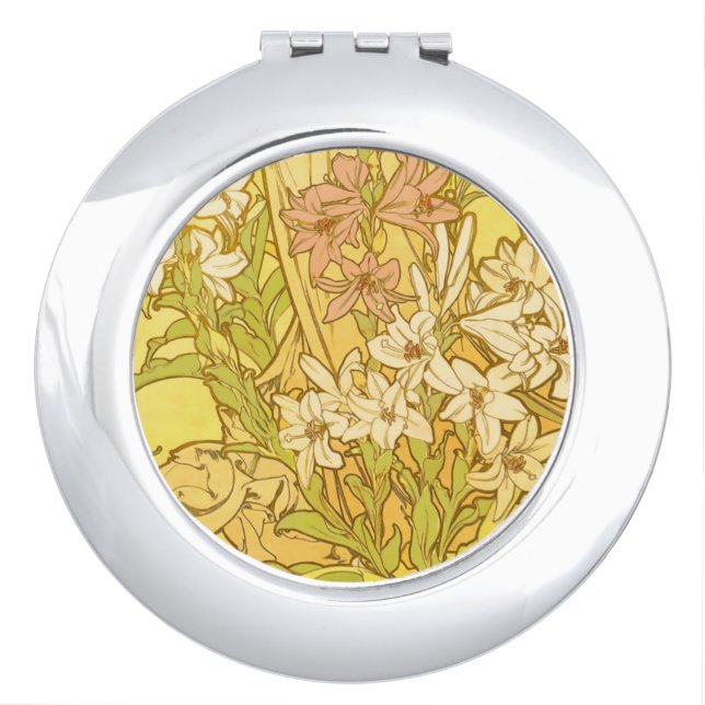 Alfonse Mucha Art Nouveau lily flowers Compact Mirror (Front)