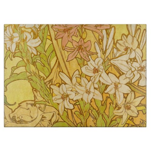 Alfonse Mucha Art Nouveau lily flowers Cutting Board
