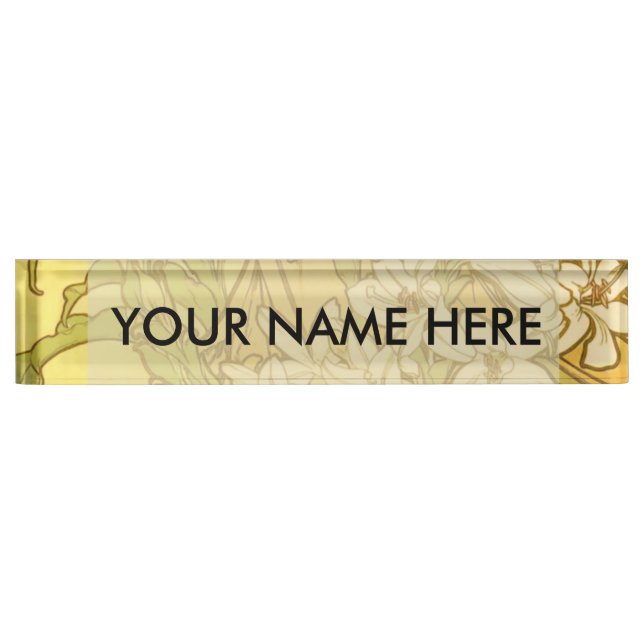 Alfonse Mucha Art Nouveau lily flowers Desk Name Plate (Front)