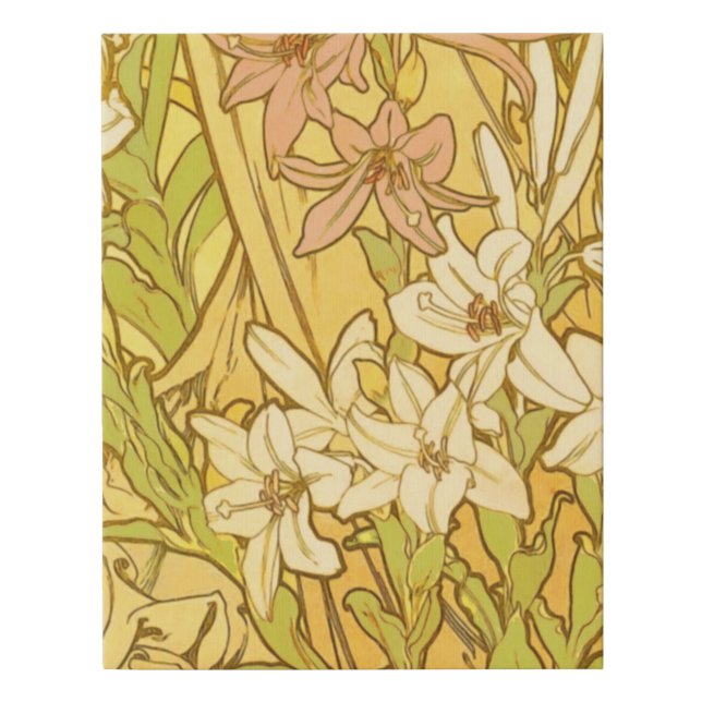 Alfonse Mucha Art Nouveau lily flowers Faux Canvas Print (Front)