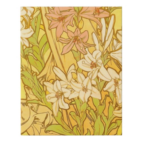 Alfonse Mucha Art Nouveau lily flowers Faux Canvas Print