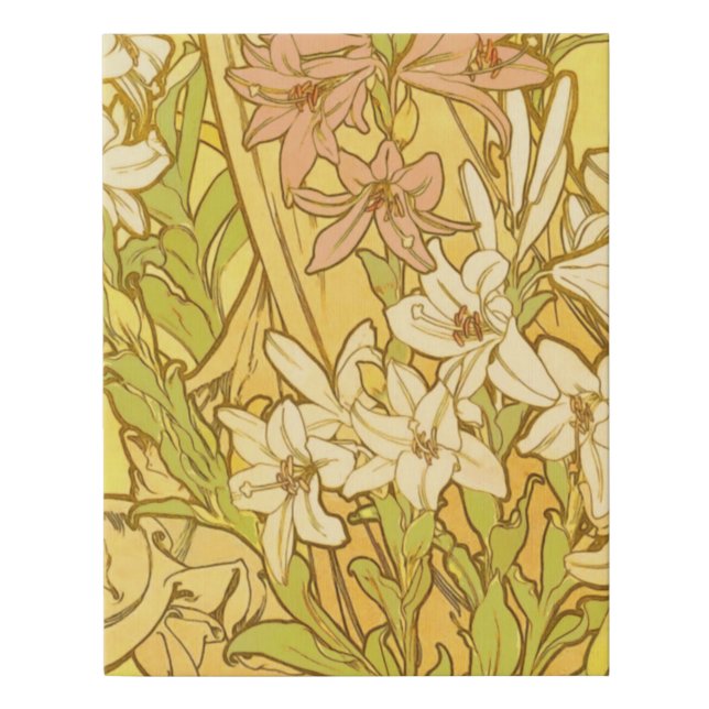 Alfonse Mucha Art Nouveau lily flowers Faux Canvas Print (Front)