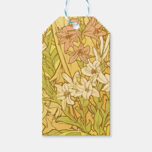 Alfonse Mucha Art Nouveau lily flowers Gift Tags