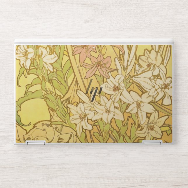 Alfonse Mucha Art Nouveau lily flowers HP Laptop Skin (Front)