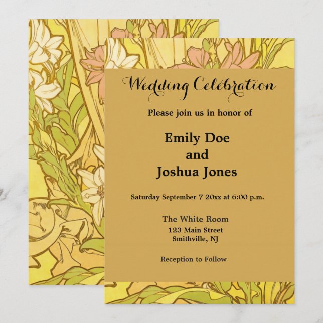 Alfonse Mucha Art Nouveau lily flowers Invitation (Front/Back)