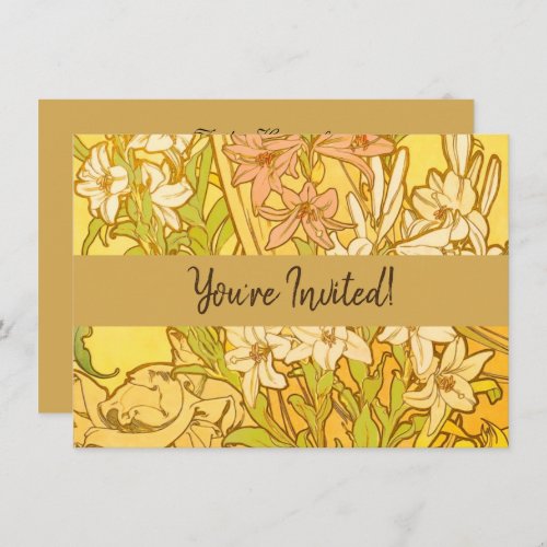 Alfonse Mucha Art Nouveau lily flowers Invitation