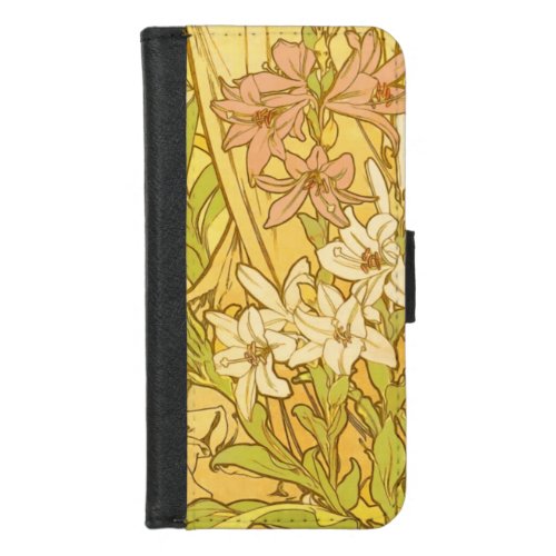 Alfonse Mucha Art Nouveau lily flowers iPhone 87 Wallet Case