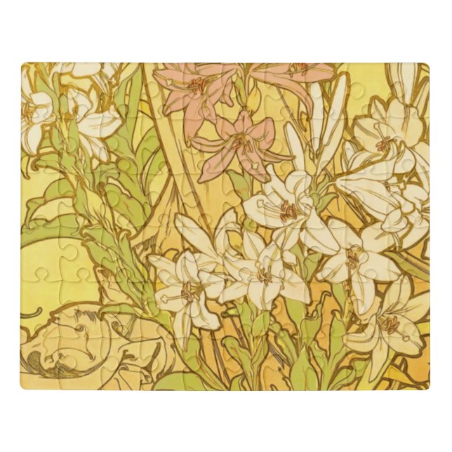 Alfonse Mucha Art Nouveau lily flowers Jigsaw Puzzle (Puzzle Horizontal)