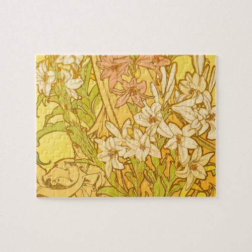 Alfonse Mucha Art Nouveau lily flowers Jigsaw Puzzle