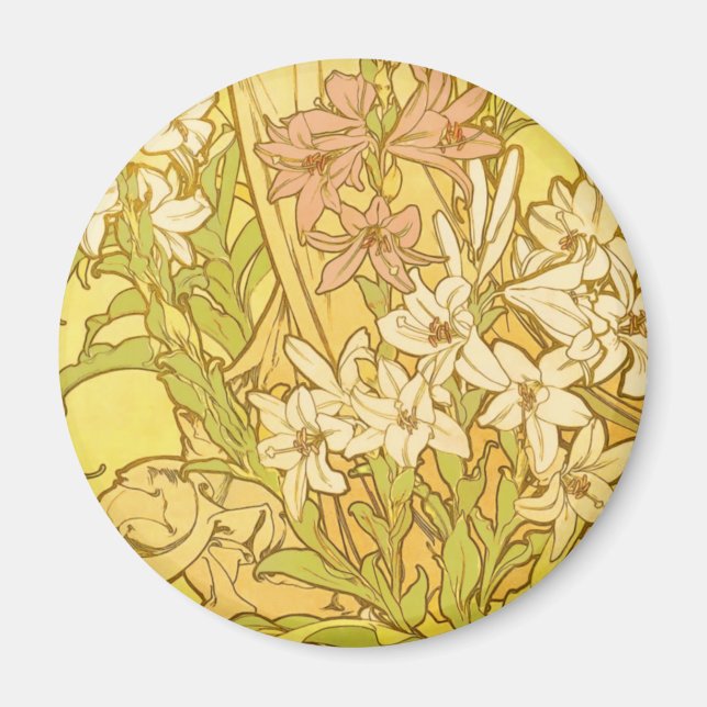 Alfonse Mucha Art Nouveau lily flowers Magnet (Front)