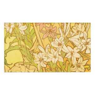 Alfonse Mucha Art Nouveau lily flowers Name Tag