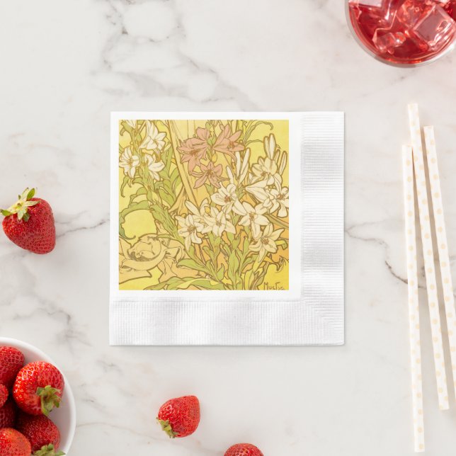 Alfonse Mucha Art Nouveau lily flowers Napkins (Insitu)