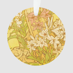 Alfonse Mucha Art Nouveau lily flowers Ornament