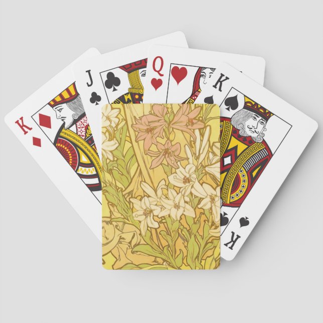 Alfonse Mucha Art Nouveau lily flowers Poker Cards (Back)