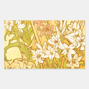 Alfonse Mucha Art Nouveau lily flowers Rectangular Sticker