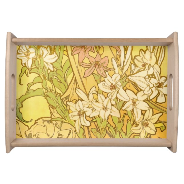 Alfonse Mucha Art Nouveau lily flowers Serving Tray (Front)