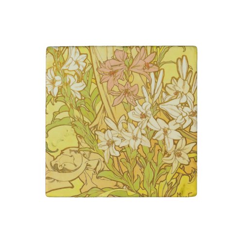 Alfonse Mucha Art Nouveau lily flowers Stone Magnet